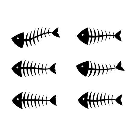 Fish bone or skeleton set vector illustration in a cartoon flat style isolated on white background....