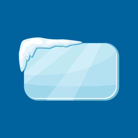 Illustration for Snow frozen icicle rectangle banner with snow drifts vector illustration isolated on blue background. - Royalty Free Image