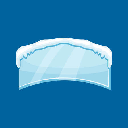 Snow frozen icicle rectangle banner with snow drifts vector illustration isolated on blue background.のイラスト素材