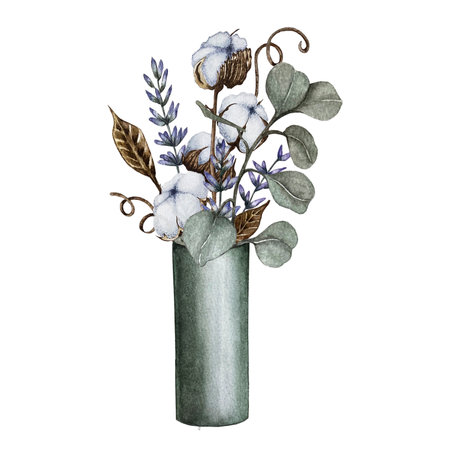 composition of cotton, lavender, lagurusの写真素材