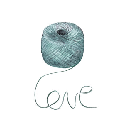 Ball of turquoise yarn for knitting. watercolor illustration.の写真素材