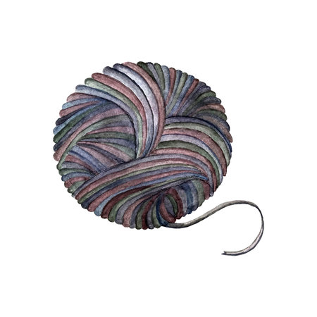 Ball of colorful yarn for knitting. watercolor illustration.の写真素材