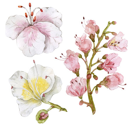 Chestnut tree flowers. Watercolor illustration. High qualityの写真素材