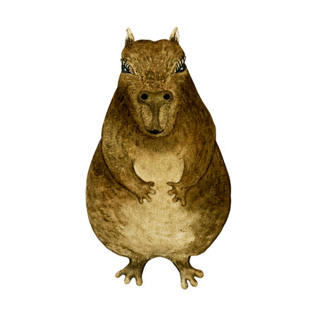 Cute animals of South America watercolor illustration hand drawn wildlife isolated. Capibaraの写真素材