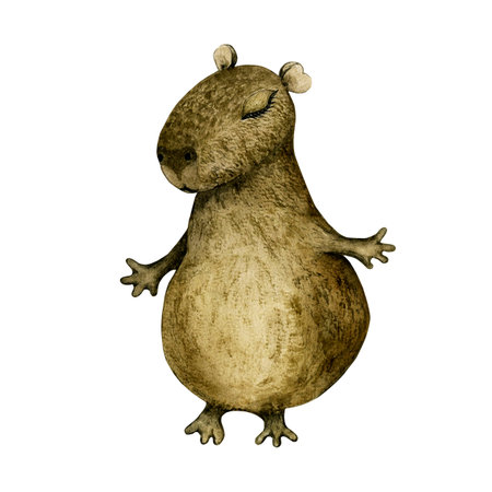 Cute animals of South America watercolor illustration hand drawn wildlife isolated. Capibaraの写真素材