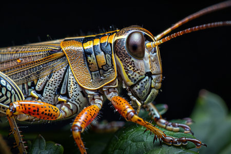 Macro of a grasshopper on a leaf in nature.の素材