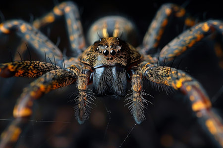 Close up of a jumping spider on a spider web in nature.の素材