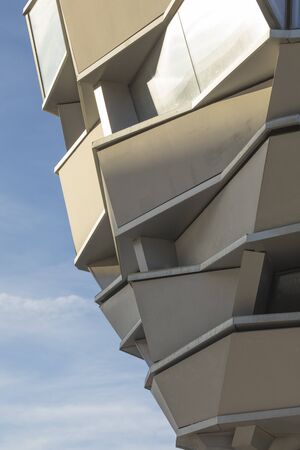 Abstract details of repetitive patterns of architecture and geometry of the Pavilion of Aragon in Zaragoza.の写真素材