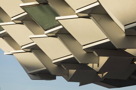 Abstract details of repetitive patterns of architecture and geometry of the Pavilion of Aragon in Zaragoza.の写真素材