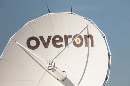 Madrid, Spain - March 3, 2020: Infrastructure of antennas, for radio and tv, of the Overon company,...