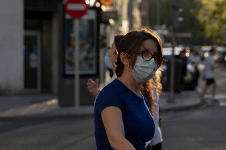 Madrid, Spain - May 02, 2020: People walking and doing individual sport in a massive way in central Madrid, during the first day of phase zero of de-escalation during the COVID-19 pandemic.のeditorial素材