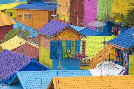 Houses and roofs of Jodipan, a small neighborhood full of colors and joy in the center of the city of Malang.の写真素材