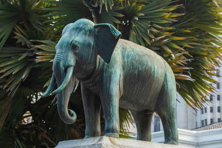 Jakarta, Indonesia - July 14, 2019: Close-up view of the bronze statue of an elephant in the Indonesian National Museum access area, better known as the Elephant Building.のeditorial素材