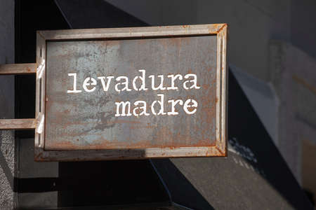 Madrid, Spain - May 18, 2020: Main facade at the entrance to the bakery, Levaduramadre, in the Retiro district.のeditorial素材