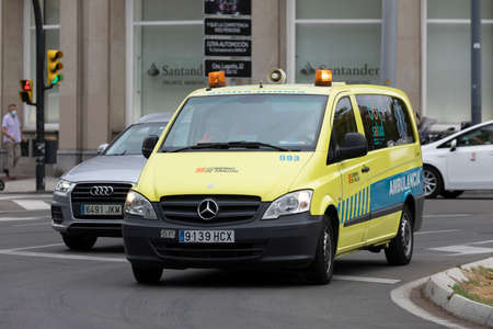Zaragoza, Spain - August 18, 2020: An ambulance of the public health service of the Government of...