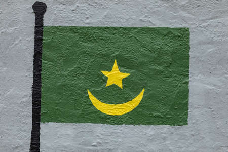 Childish style drawing, of the flag of Mauritania, painted on a wall.の写真素材