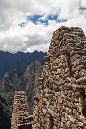Machu Picchu, Peru - April 6, 2014: Architecture and details of the ancestral constructions and buildings of the Inca civilization, in Machu Picchu, Peru.のeditorial素材