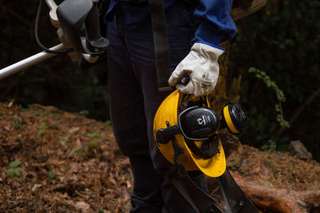 Moncayo, Spain - October 14, 2020: Workers of the forest fire prevention service, Dept. of Rural...