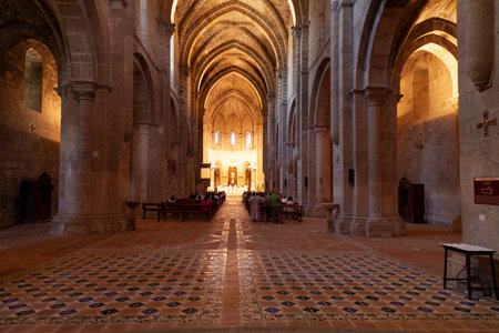 Vera de Moncayo, Spain - July 08, 2012: Central nave of the Romanesque Gothic style church of the...