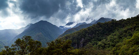 Amazon Cloud Forest in Peru, panoramic view of the tropical jungle on the northeast slope of the Andean mountain range.の写真素材