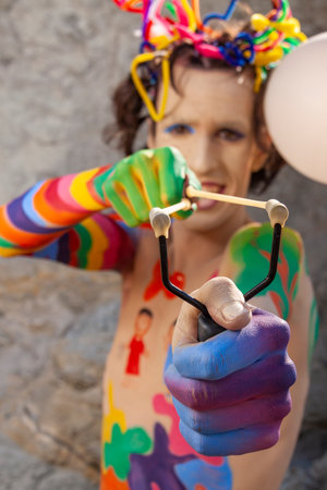 Bilbao, Spain - June 24, 2010: Example of body painting work, carried out by the students of a makeup and characterization school. End of course work, and demonstration of skills.のeditorial素材