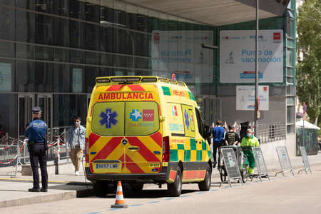 Madrid, Spain - April 17, 2021: Vaccination point against COVID-19, or coronavirus, of the Community...