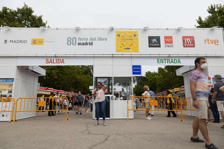 Madrid, Spain - Sep 11, 2021: Entry and exit area at the 80th Madrid book fair, the capacity is full and people are waiting outsideのeditorial素材