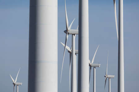 Group of wind turbines, producing renewable energy, in the municipality of Rueda de Jalon, Valdejalon region, Zaragoza province, Aragon, Spainの写真素材