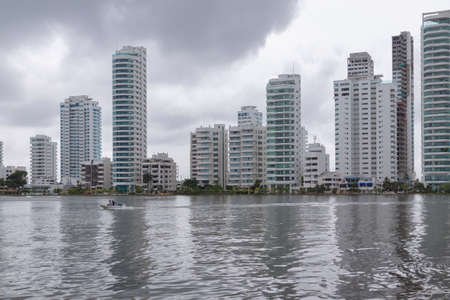 Cartagena de Indias, Colombia - Nov 23, 2010: Skyline of the Bocagrande district skyscrapers and buildings on a stormy dayのeditorial素材