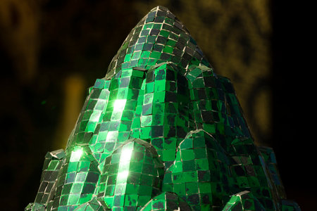 Figure of a fruit or pineapple, decorated with bright green glass, at the temple Wat Xieng Thong, in...