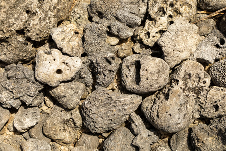Texture formed by dead corals on a beach on the island of Pulau Weh, Sumatra, Indonesiaの写真素材