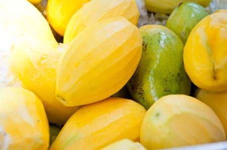 A colorful of mangoes on ice prepare for sellの写真素材