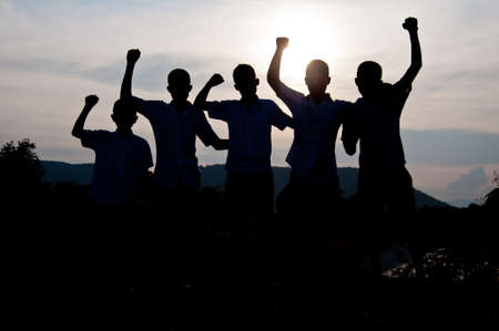 Silhouette of  happy childrenの写真素材