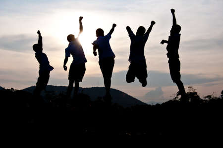 Silhouette of  happy childrenの写真素材