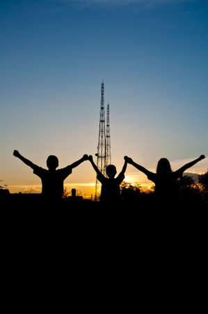Silhouette of  happy childrenの写真素材