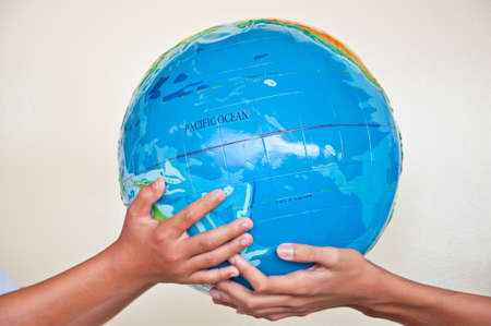 earth on children handの写真素材