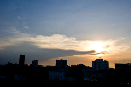 Silhouette of building before sundownの写真素材