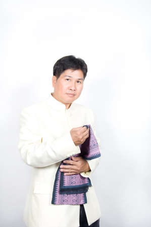 man with Thai style suit impression with fabricの写真素材