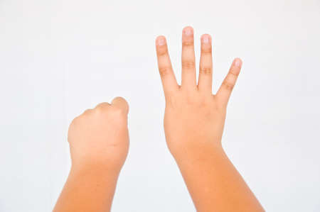 finger from children hand on white backgroundの写真素材