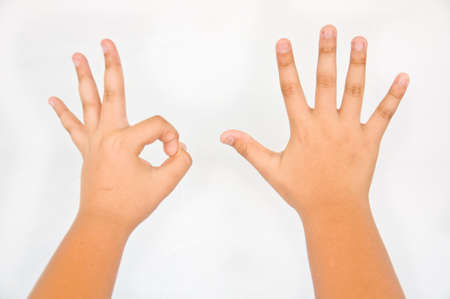 finger from children hand on white backgroundの写真素材
