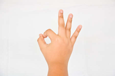 finger from children hand on white backgroundの写真素材