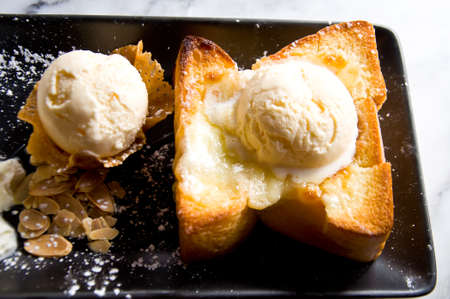 toast and vanilla ice creamの写真素材