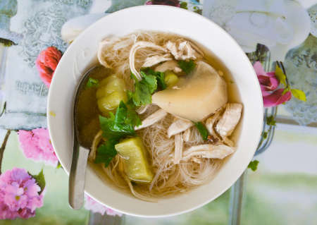 delicious Thai food call KUAY TEAW from noodle and chicken with soupの写真素材