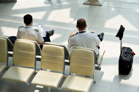 Bangkok-Thailand, October 11 unidentified pilot rest waiting for flight transportation in airport Bangkok October 11 in Bangkok Thailandのeditorial素材