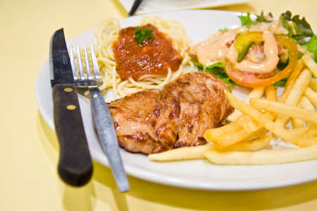 pork steak with frenc fried for mealの写真素材