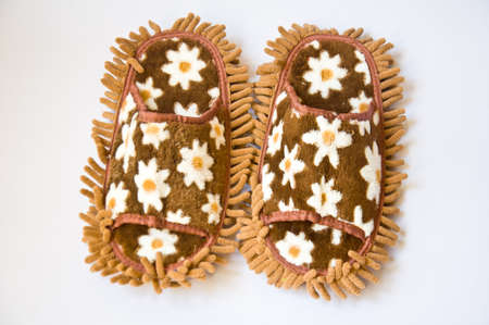brown shoe from fabric on white background