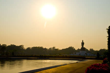 silhouette of Buddha statue in Thailand countryの写真素材