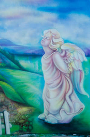 sleeping cupid public art on wallのeditorial素材