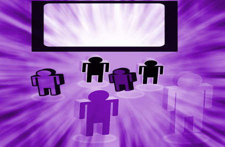 abstract display  with business  cartoon caracter and violet background