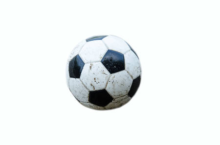 dirty soccer on dirty ground for play in rainy season on white backgroundの写真素材